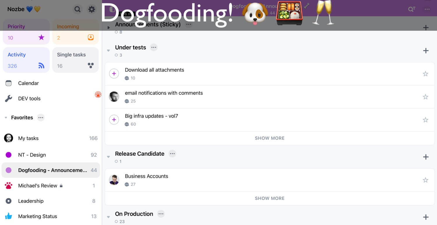 How we work on features and deploy Nozbe app weekly… while eating dog food? announcements