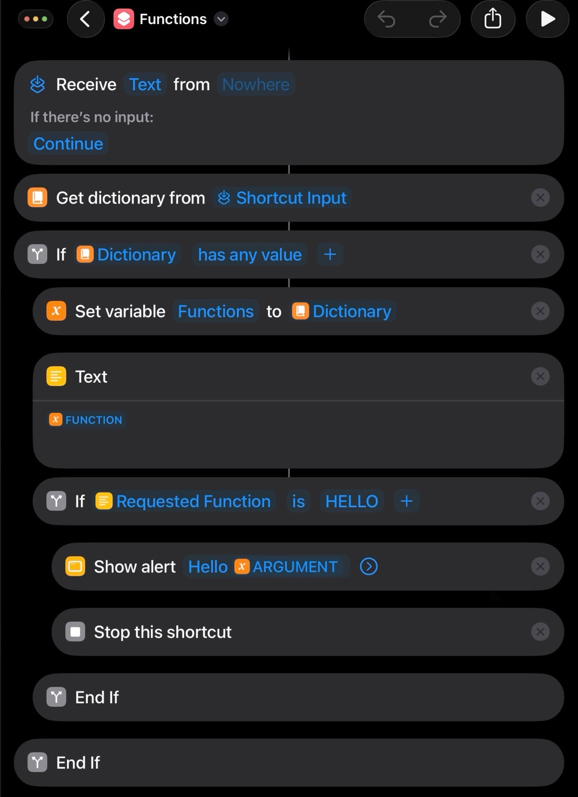 A hack to create FUNCTIONS in Shortcuts