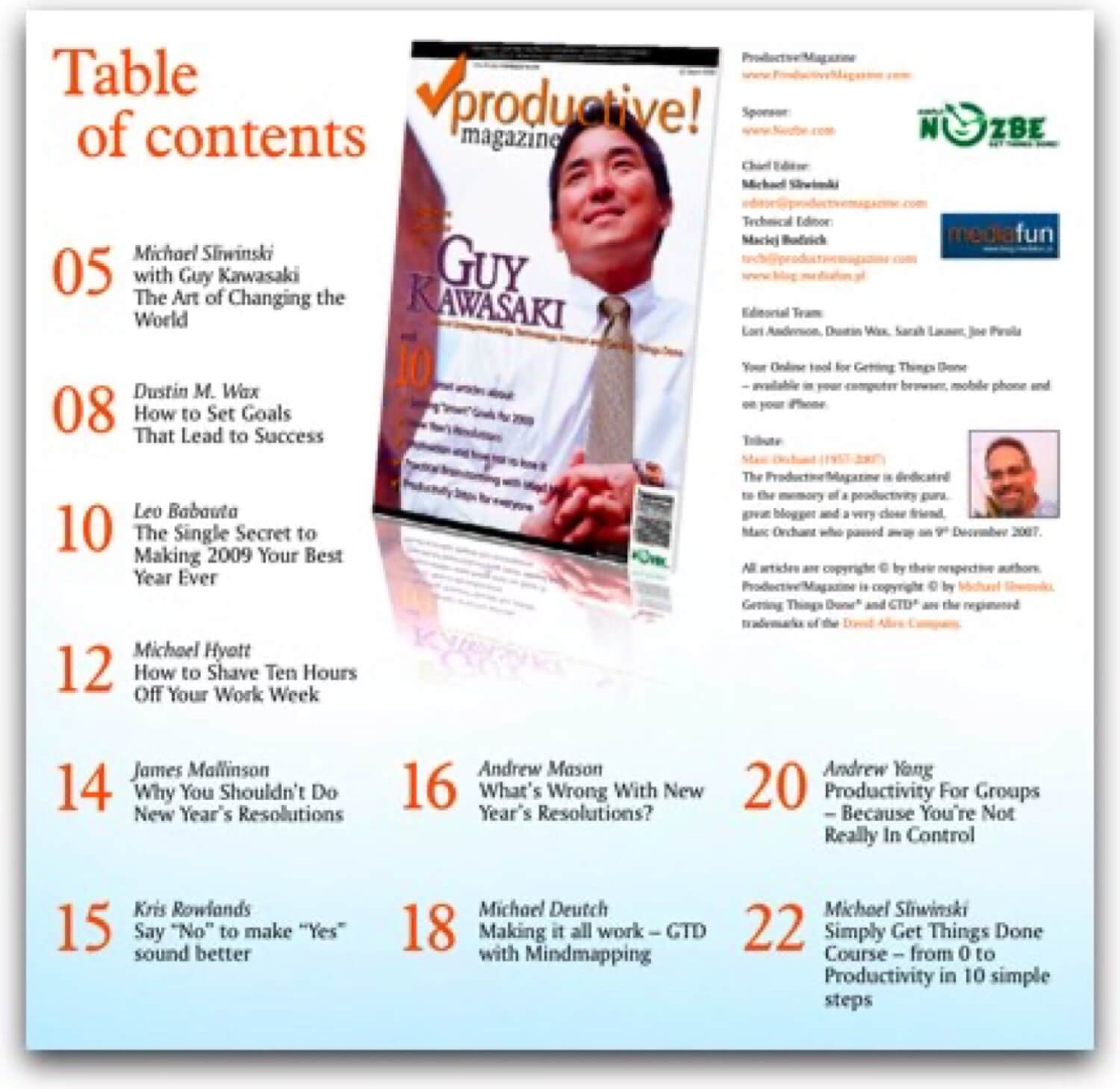 Get your Productive Magazine 2 with Guy Kawasaki and 10 great articles Table Of Contents