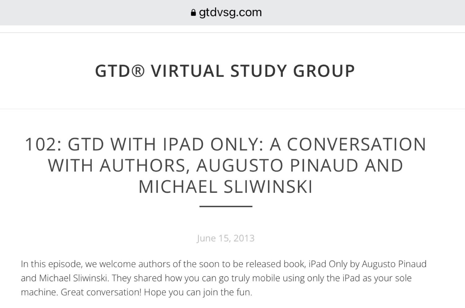 On GTD Virtual Study Group talking about #iPadOnly