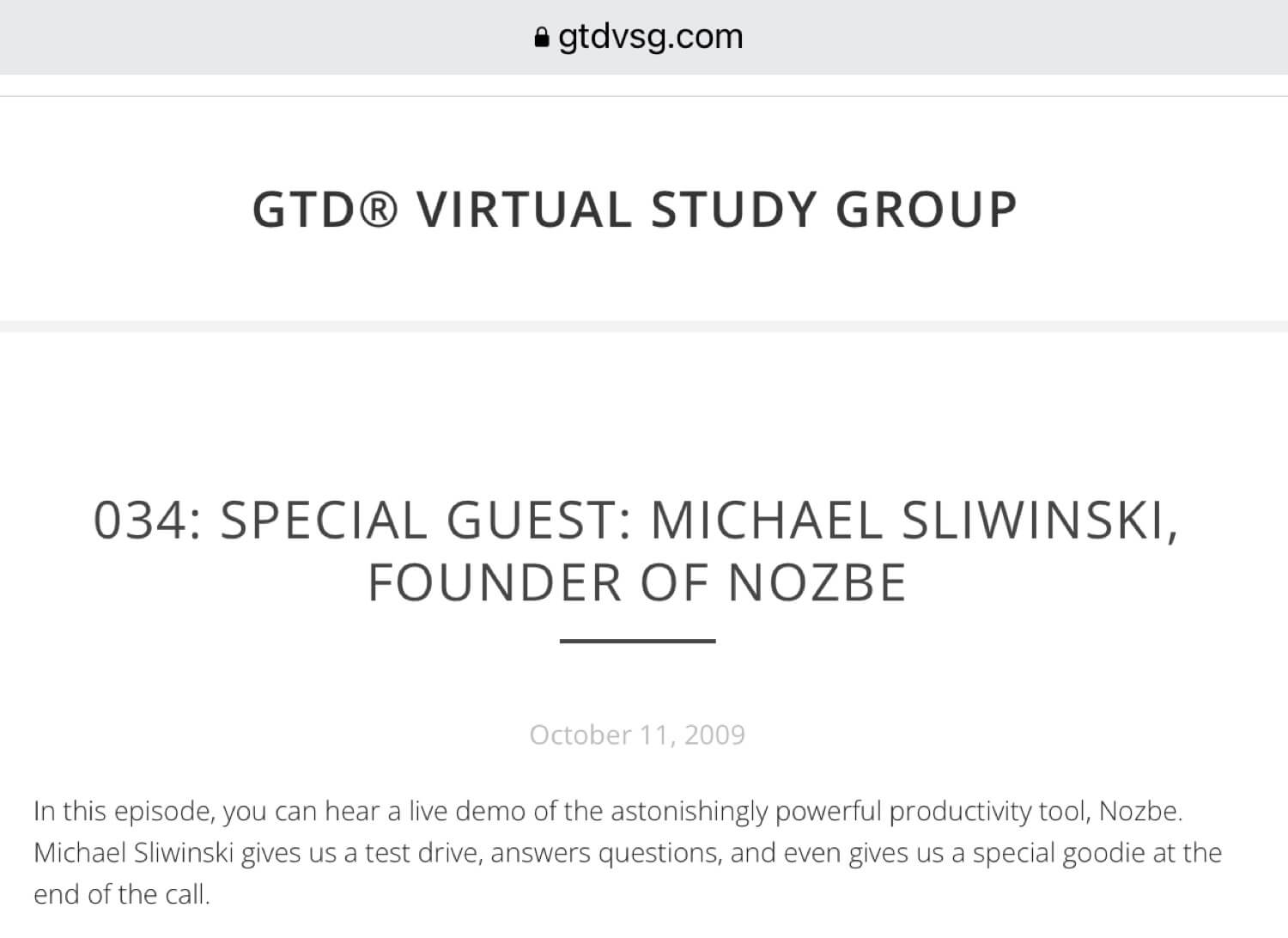 On GTD Virtual Study Group explaining Nozbe