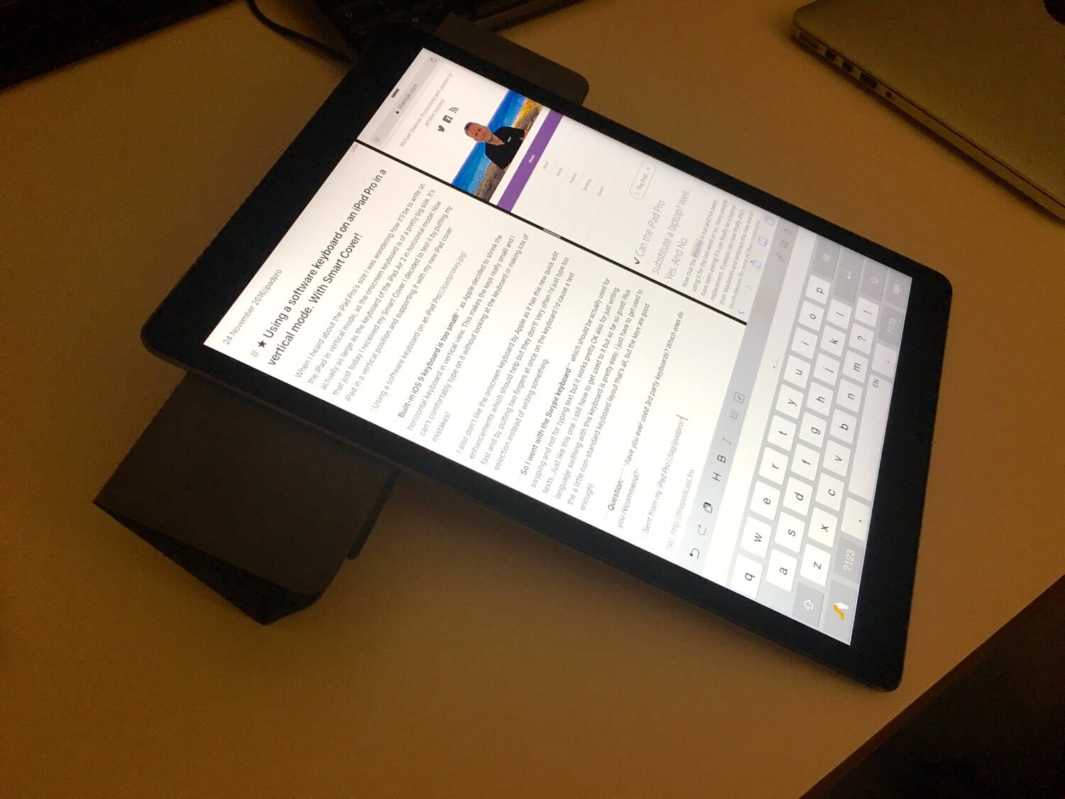 Using a software keyboard on an iPad Pro in a vertical mode. With Smart Cover!