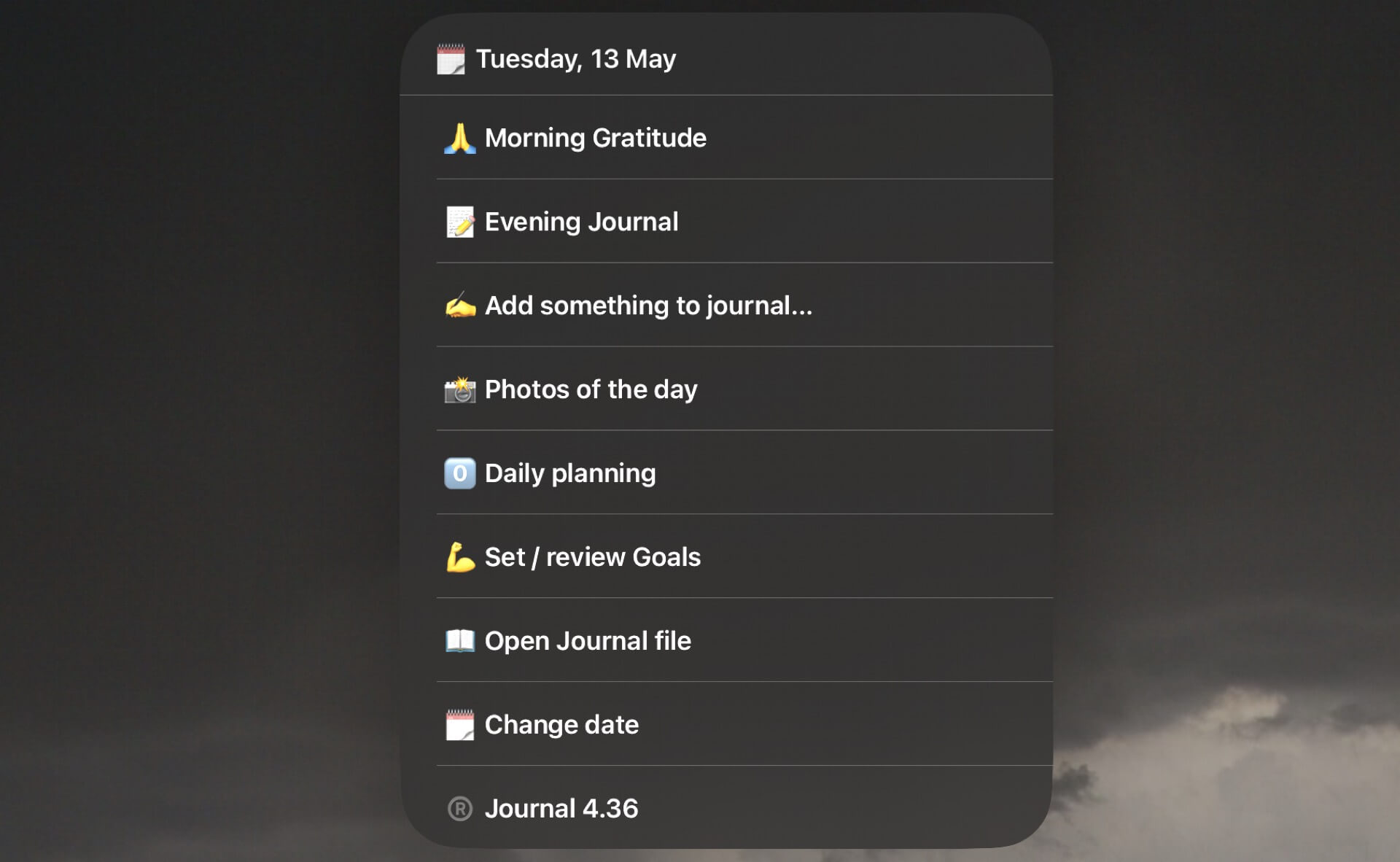Journal 4 Shortcut - evening practice, morning gratitude and daily planning - upgraded! menu