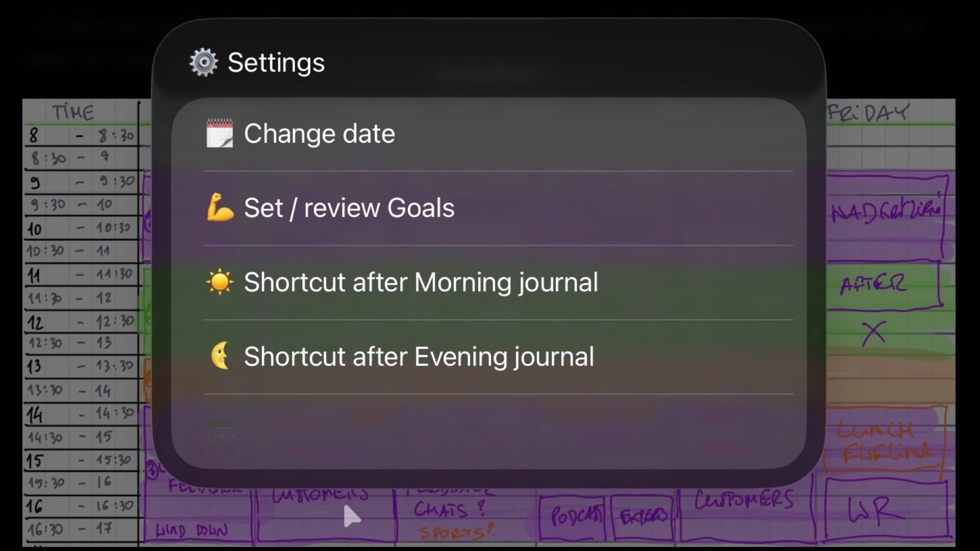 Journal 4 Shortcut - evening practice, morning gratitude and daily planning - upgraded! settings