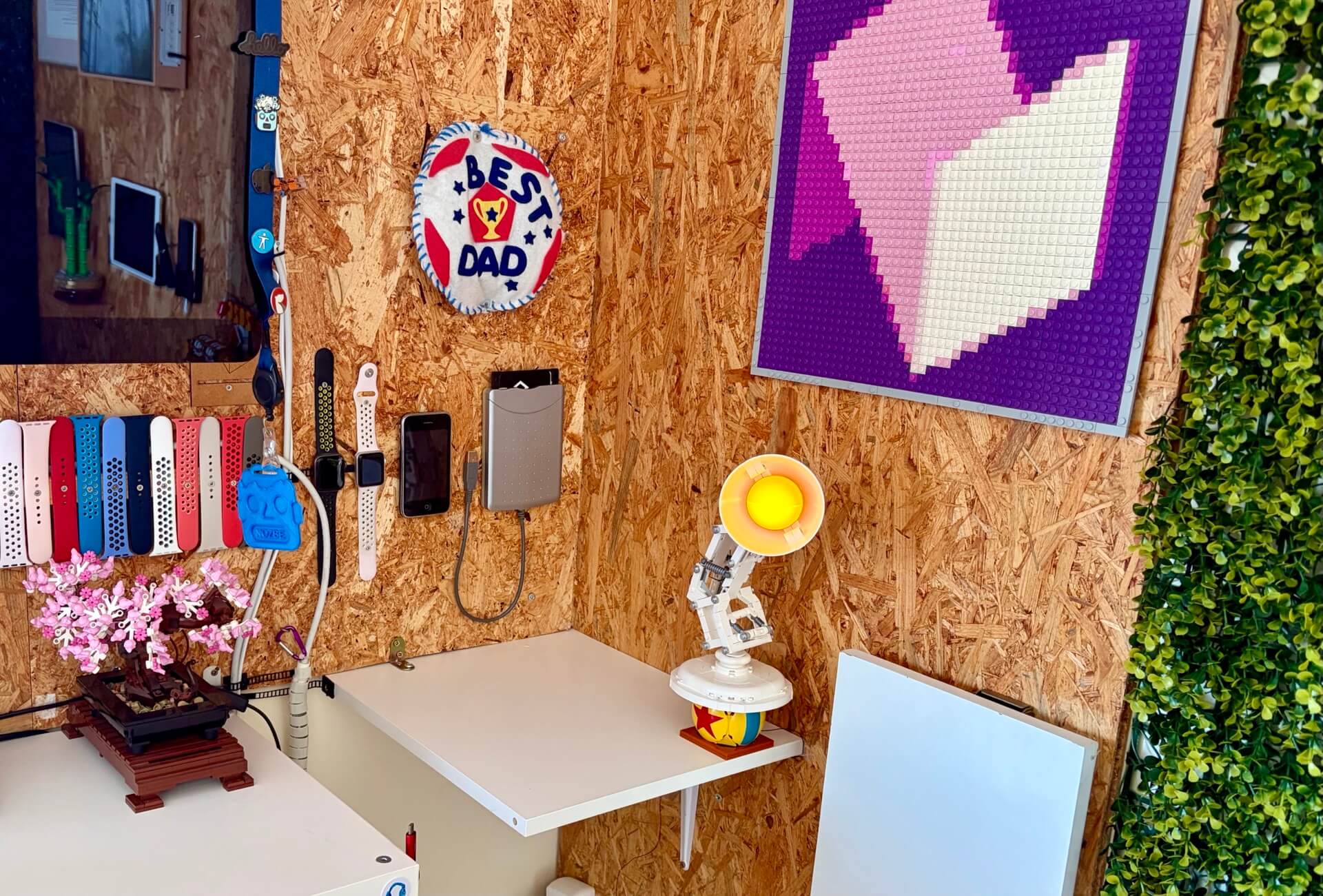 Lego Pixar Luxo Jr lamp with LED lights corner