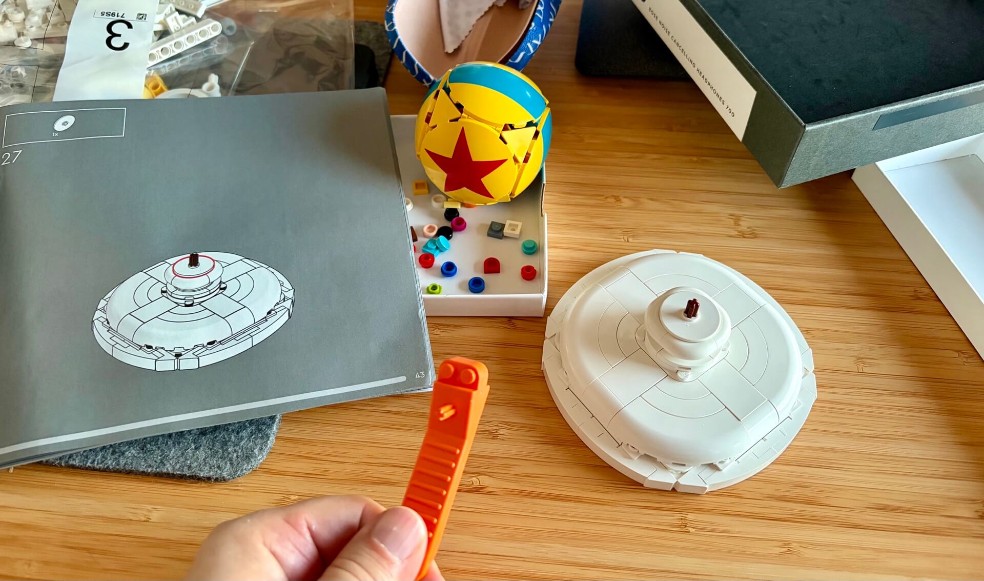 Lego Pixar Luxo Jr lamp with LED lights stand