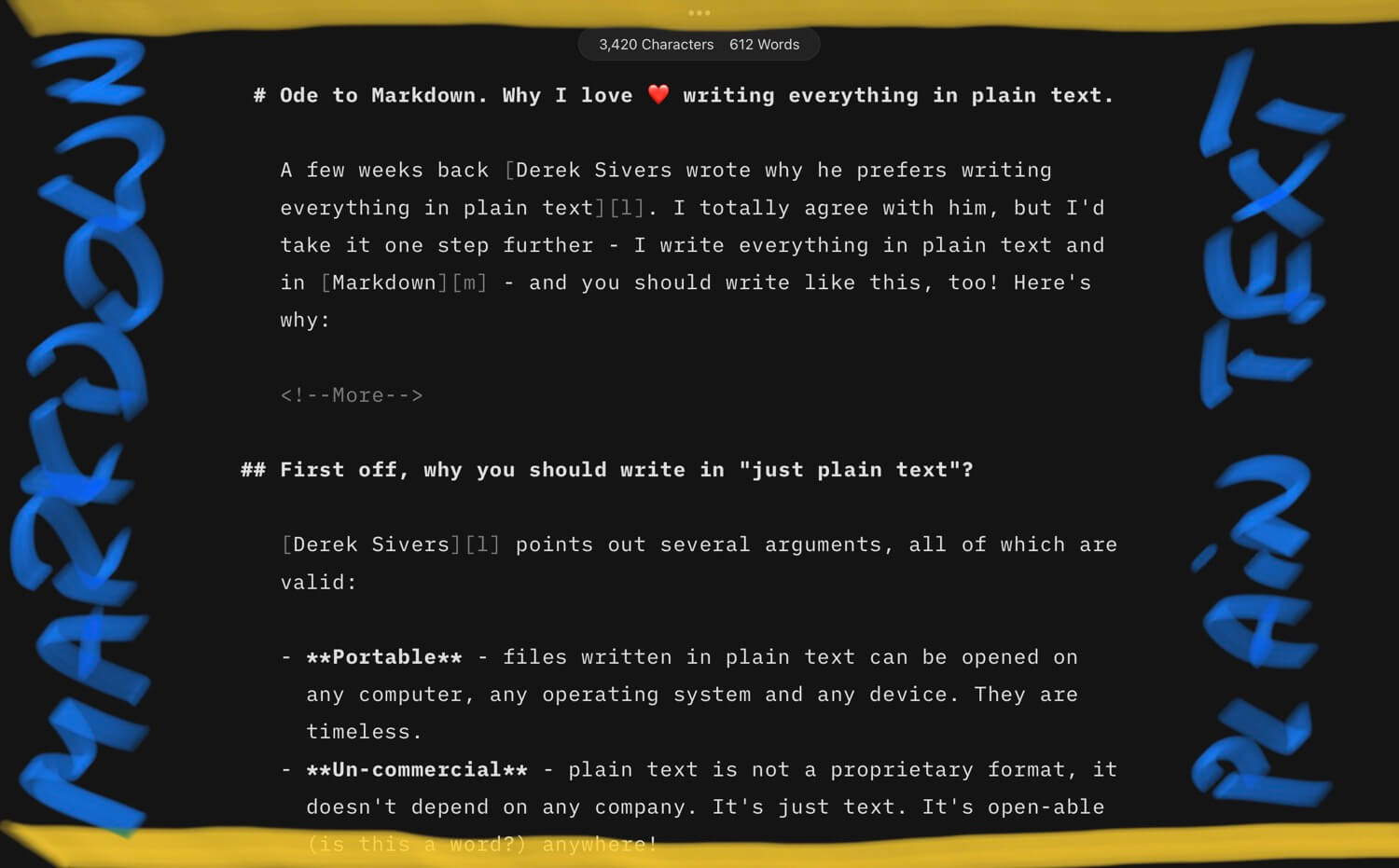 Ode to Markdown. Why I love ❤️ writing everything in plain text.