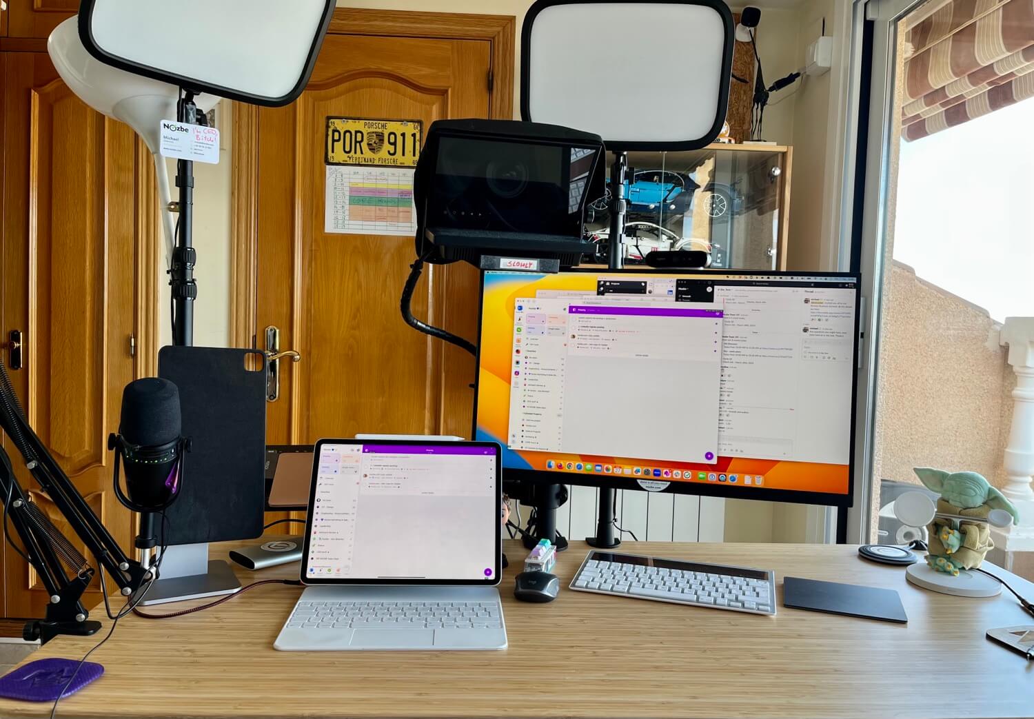 Home Office desk rearrangement - flipping monitor position, MacBook Air placement and iPad Pro setup 2