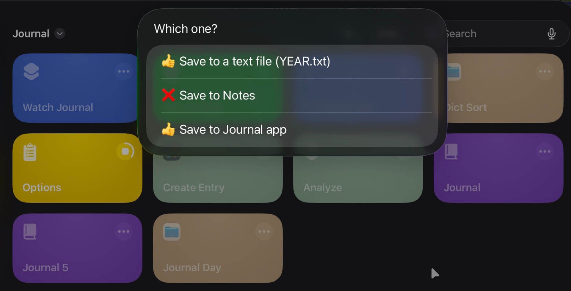 Selecting multiple different options in Shortcuts à la “Radio button”