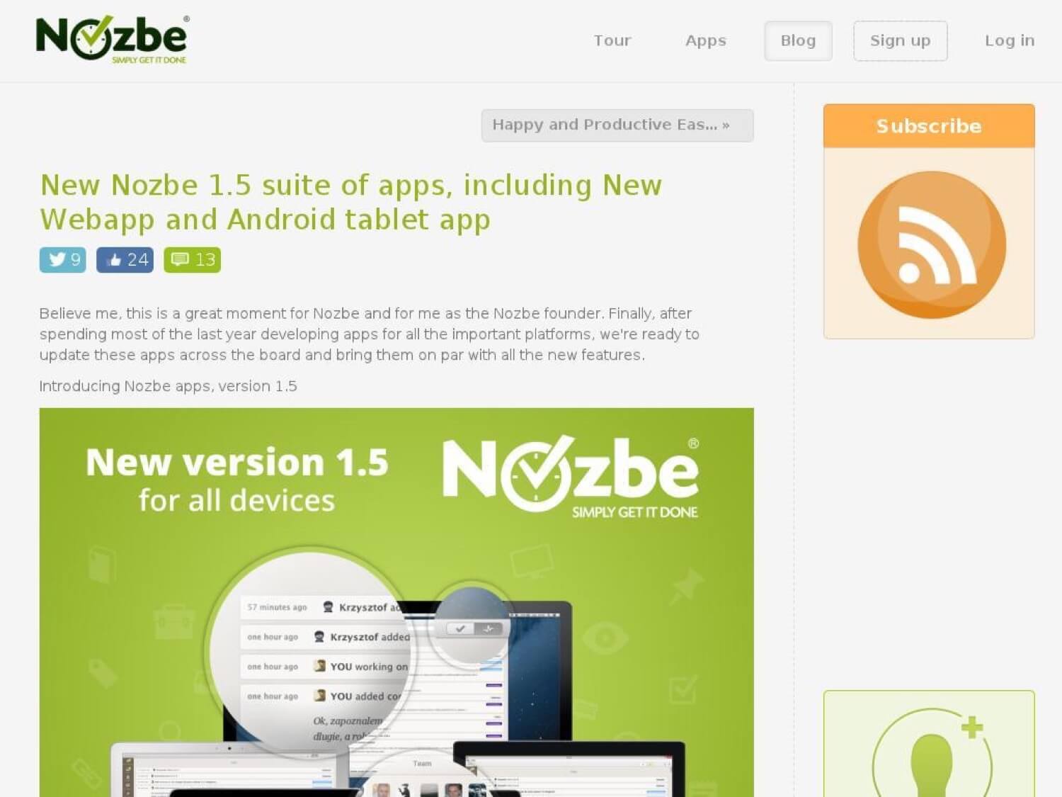 I’m very proud of: New @Nozbe 1.5 suite of apps, including New Webapp, iPhone, iPad and Android tablet apps